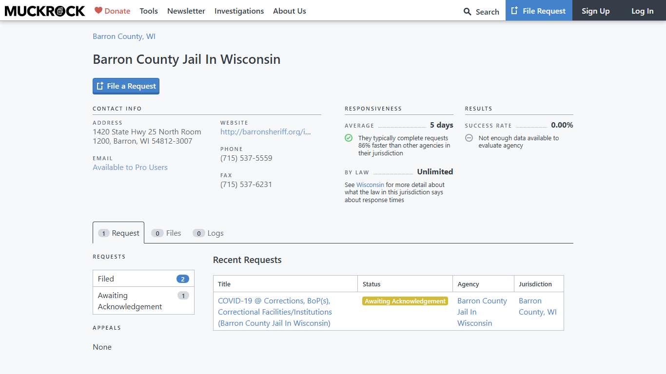 Barron County Jail In Wisconsin • MuckRock